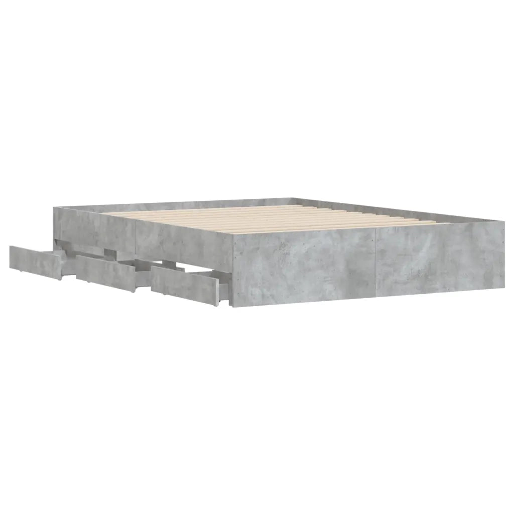 Letto matrimoniale | Letto per adulti | Giroletto Cassetti Grigio Cemento 150x200 cm Legno Multistrato