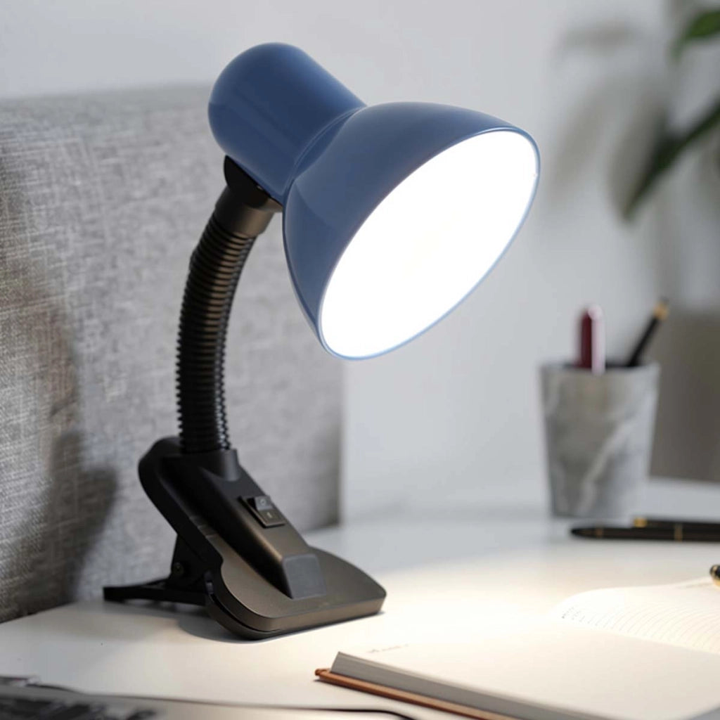 Lampada da tavolo orientabile a LED da 40W con pinza e interruttore Nero / Blu Avizar
