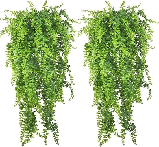 Due pezzi di piante artificiali - Felci penzolanti per interni ed esterni - Decorazione realistica per soggiorno, cucina, balcone e giardino