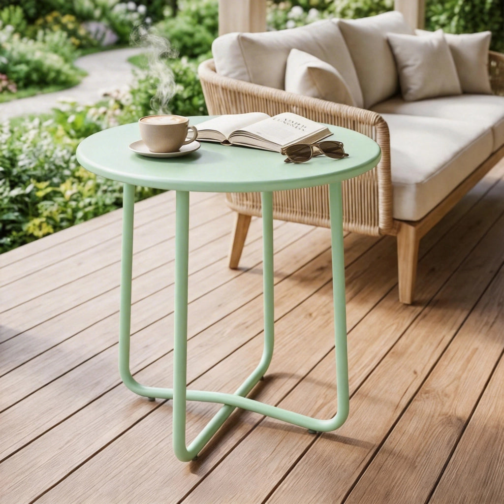 Tavolino da caff¨¨ esterno con base a X e piedi regolabili ¨C zephmum ¨C ?48x51cm, verde