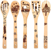 Set di Spatole in Bambù da 5 pezzi - Accessori da Cucina in Legno - Accessori da Cucina - Assistenza Cucina - Ergonomico - Facile da Pulire