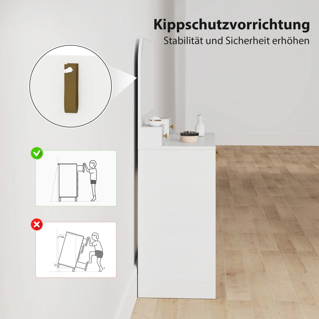 Cassettiera Trucco con Specchio ¨C zephmum ¨C 3 Cassetti, Bianco