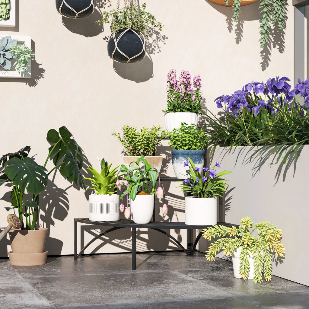 Portafiori angolare 3 ripiani ¨C Xylo ¨C metallo nero per interno esterno giardino balcone