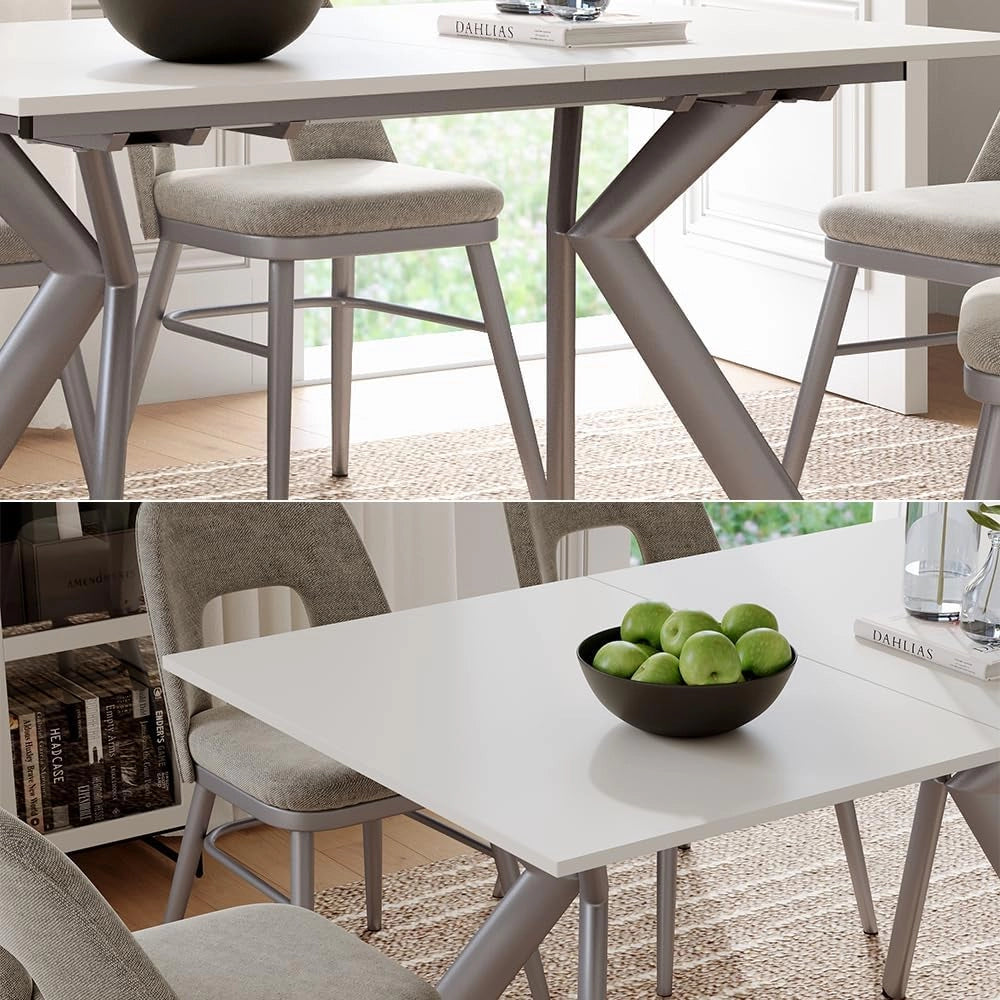 Tavolo da pranzo Trill, Bianco/Grigio, 140 x 90 cm Estensibile, con estrazione sincronizzata per lunghezze del tavolo variabili