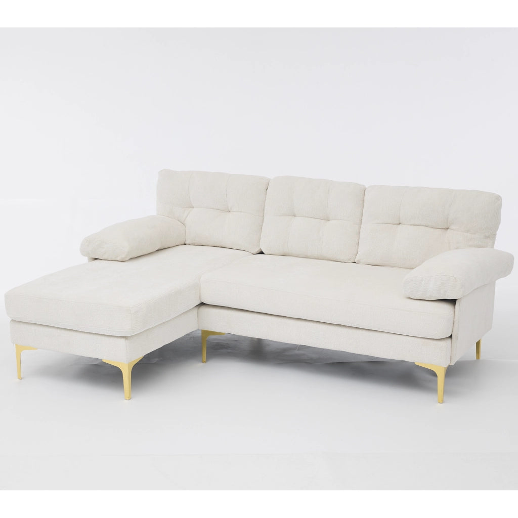 Divano Angolare 3 Posti ¨C MINIMAL ¨C Chenille Beige, Gambe in Metallo, Funzione Relax