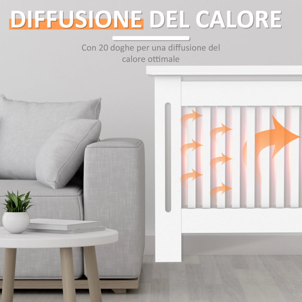 Easycomfort Copritermosifone a Doghe in MDF per Casa e Ufficio, 172x19x81 cm, Bianco