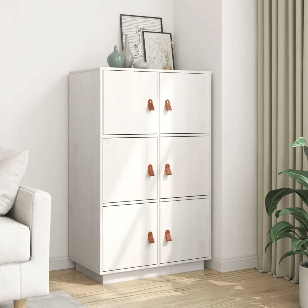 Credenza Bianca 67x40x108,5 cm in Legno Massello di Pino 820173