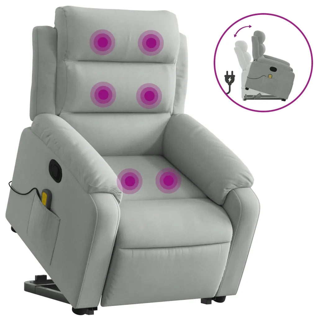 Poltrona | Sedia Relax Alzapersona Reclinabile Grigio Chiaro in Velluto
