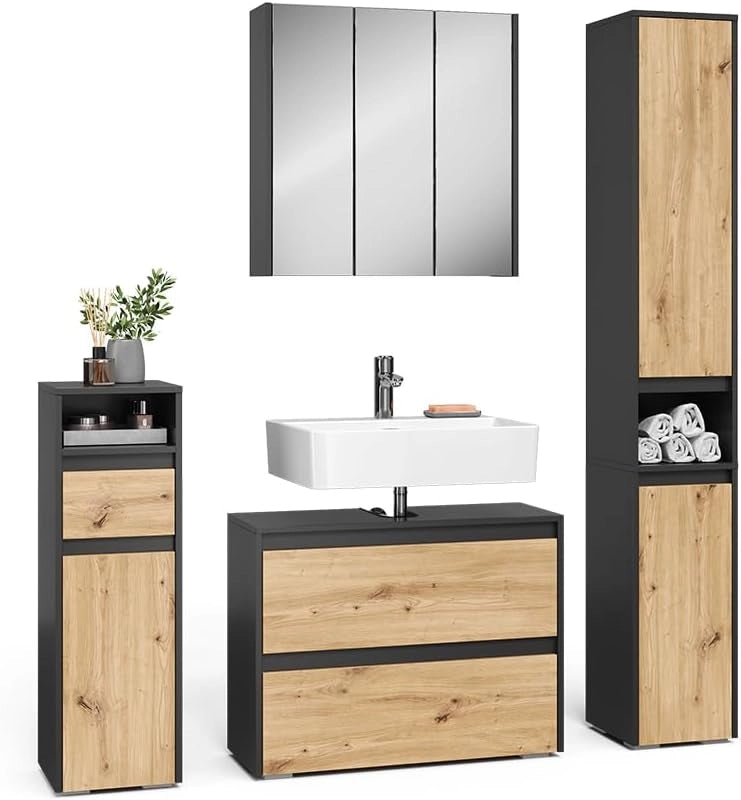 Set di mobili da bagno Majest, Antracite/Artisan, 4 parti