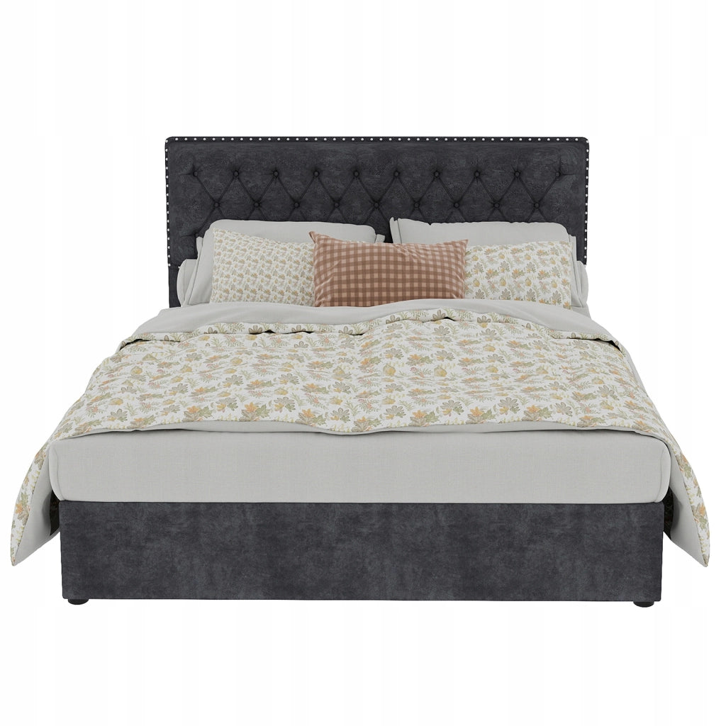 Letto imbottito 140x200 grigio - Xylo - Stelaio sollevabile
