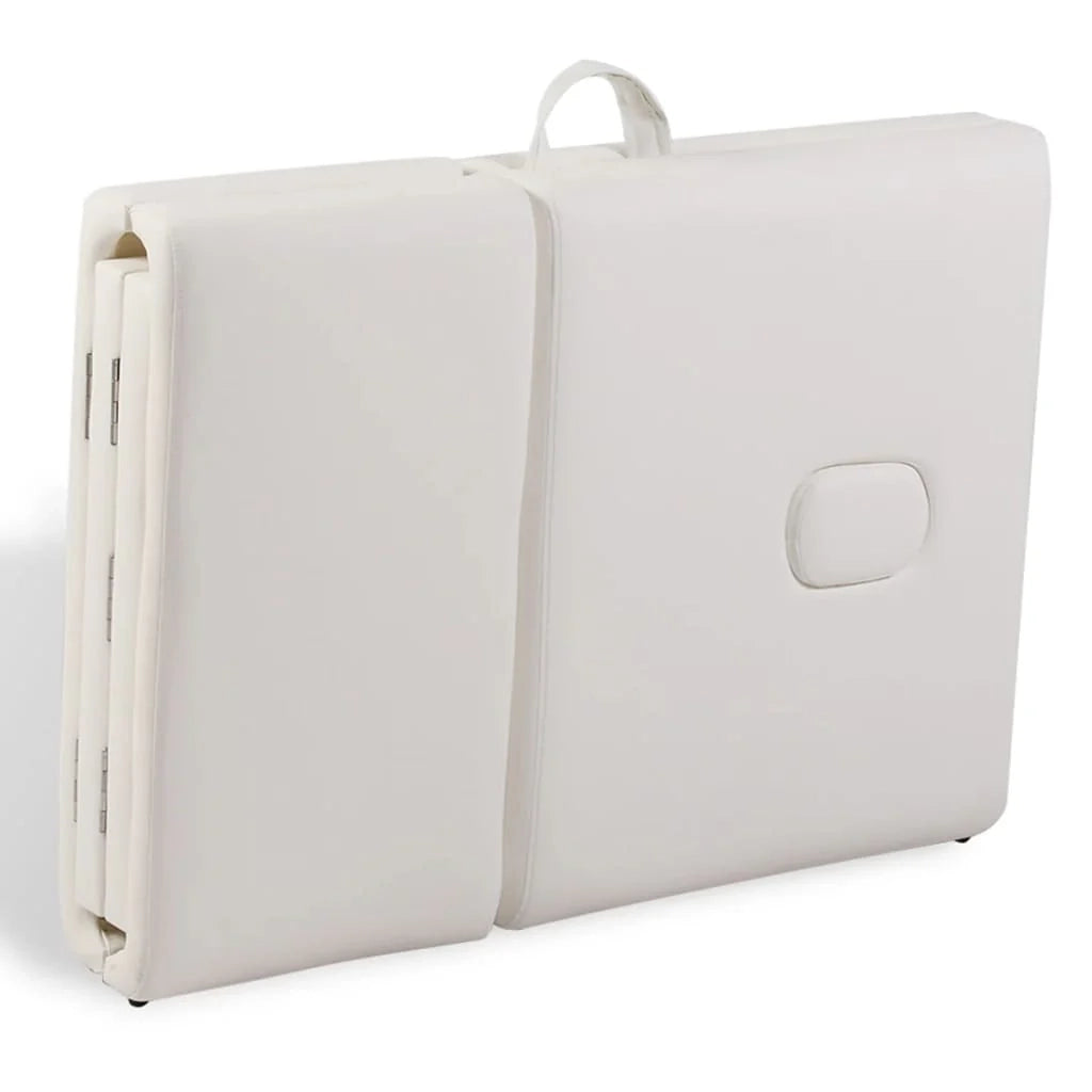 Lettino da massaggio pieghevole a 4 sezioni con struttura in legno bianco crema 02_0001878