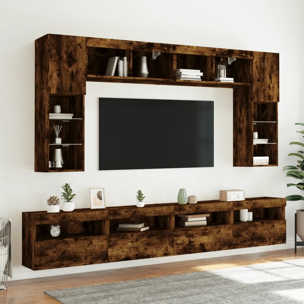 Mobile TV a Parete con Luci LED Rovere Fumo 60x30x40 cm 837191