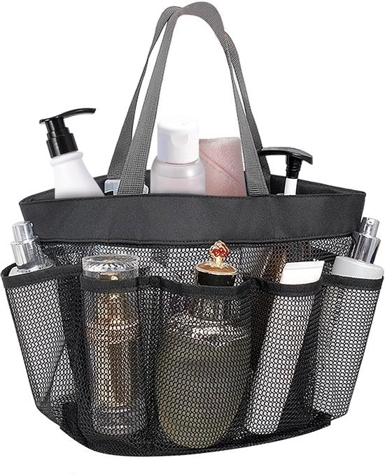 Douchetas portatile, con maniglia, con 8 compartimenti, sacchetto da campeggio con spazio per articoli da bagno e abbigliamento (grigio)