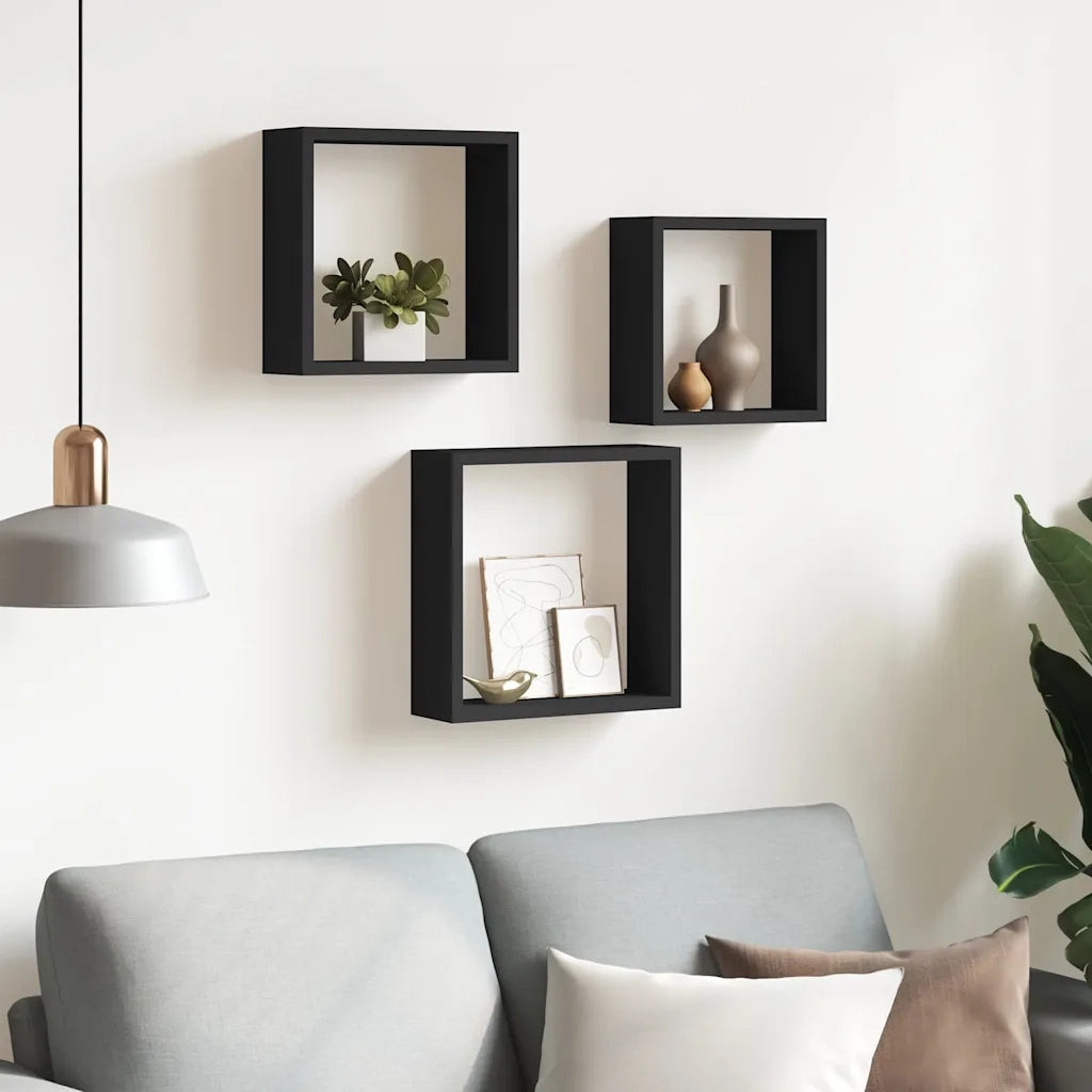 Mensole a Cubo da Parete 3 pz Nere in MDF cod mxl 33555