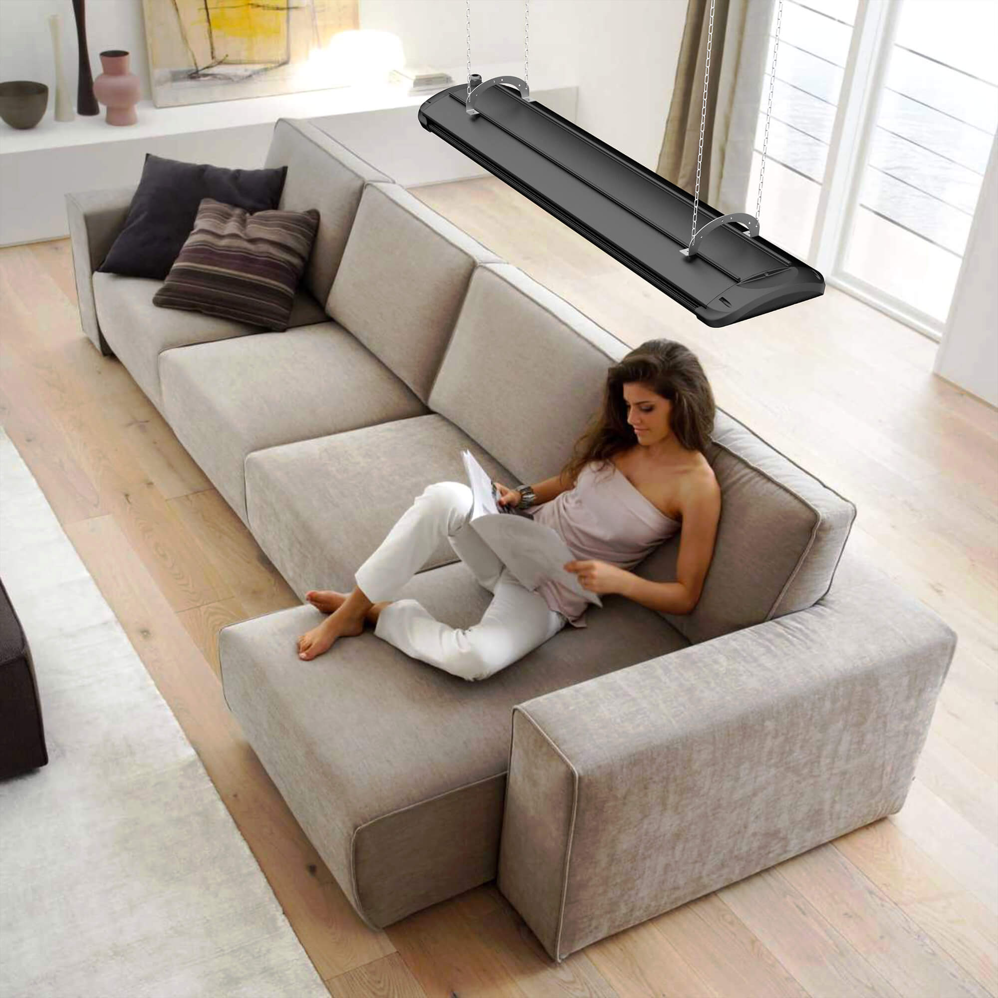 Stufa Elettrica ad Infrarossi 118x25x7,5 cm da Parete 2400W Dimmerabile Moel Aaren Nera