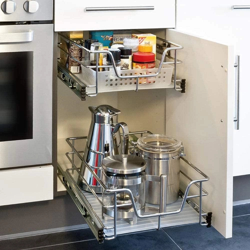 2pz Cassetto Telescopico Cucina 60cm Cestello Acciaio Estraibile Organizer Salvaspazio