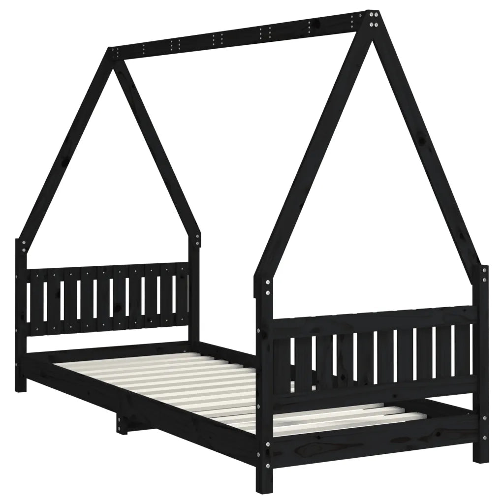 Giroletto per Bambini | Letto Infantile | Lettino Nero 80x200 cm in Legno Massello di Pino