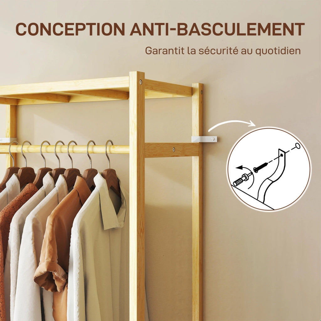 Appendiabiti con ruote e 2 ripiani ¨C zephmum ¨C 70x35x175cm, bamb¨´ naturale