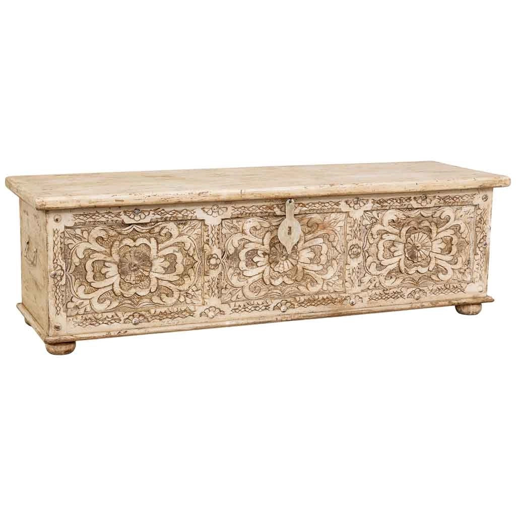 Baúl de madera artesanal beige 150x45x46h cm