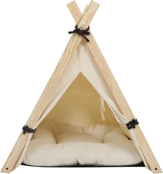 Tenda per Animali - Tenda a Tipi per Gatto o Piccolo Cane - Tenda a Wigwam - Tenda per Animali - Tenda Cane/Gatto - Lavabile - Con Cuscino Rimovibile - 45x45x55 cm - Bianca