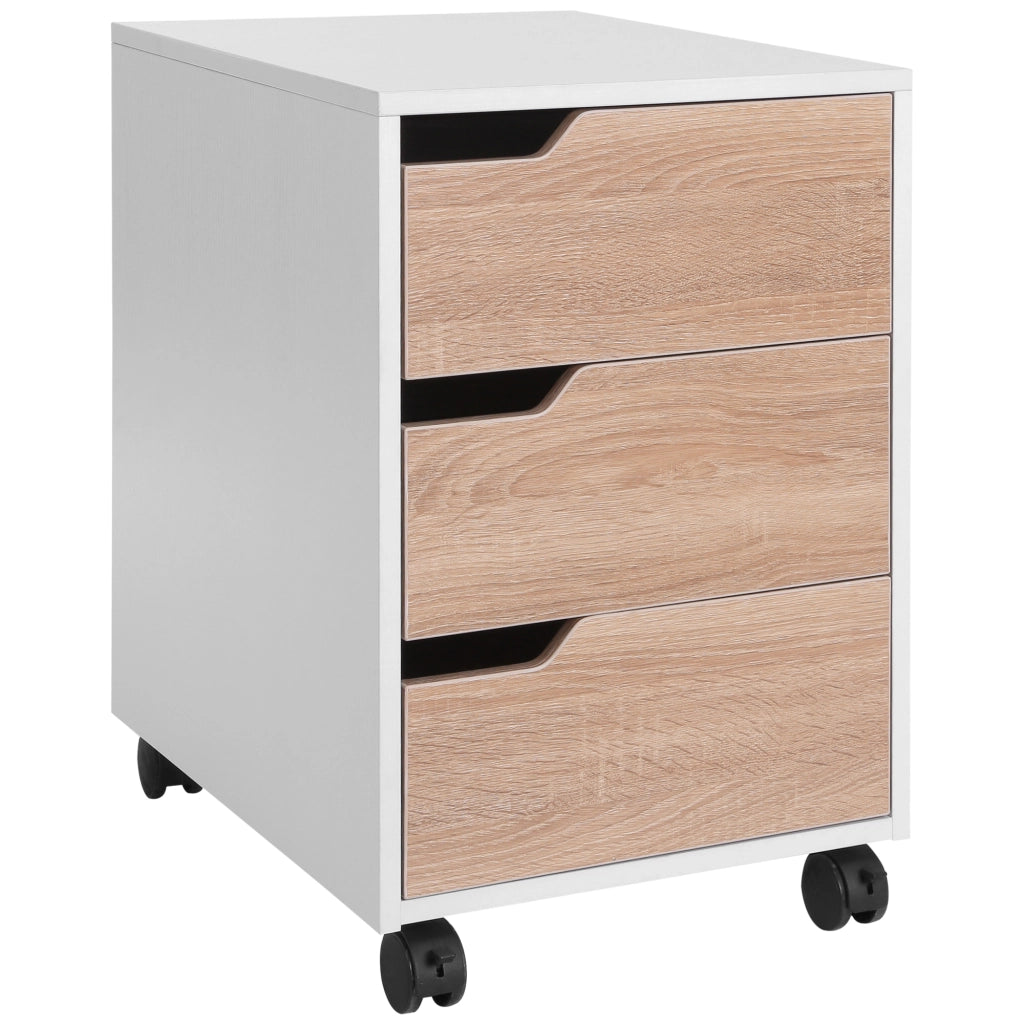 Cassettiera con Ruote ¨C zephmum ¨C 3 Cassetti, Quercia e Bianco, 40x50x57,5 cm
