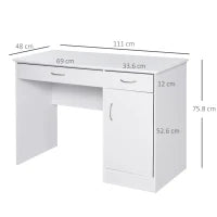 Scrivania Moderna per PC e Computer con 2 Cassetti e 1 Armadietto, Scrivania con Libreria Salvaspazio per Ufficio o Camera in Legno, Bianco