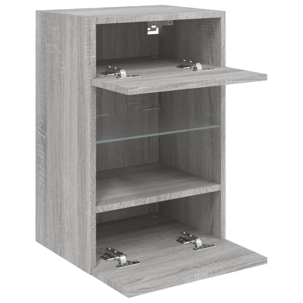 Mobile TV a Parete con Luci LED-Mobile TV a Muro Grigio Sonoma 40x30x60,5 cm