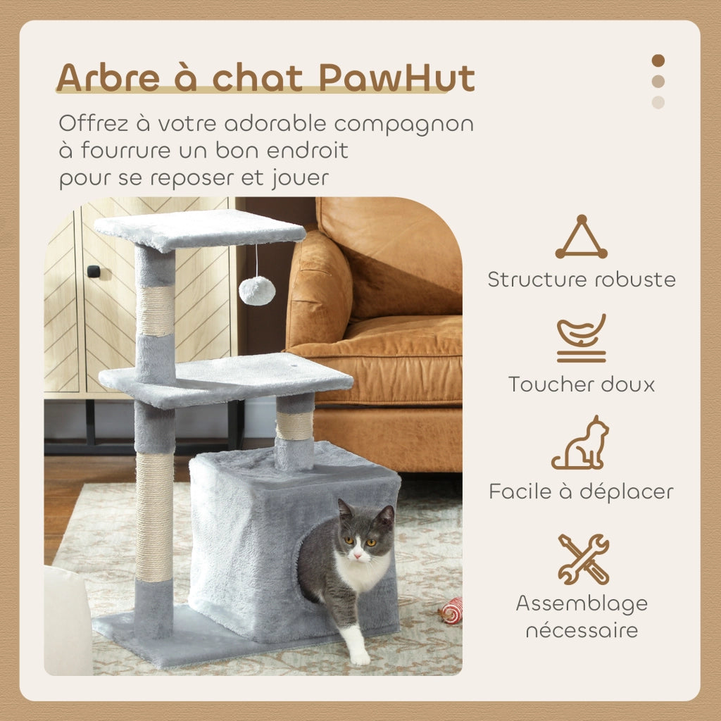 Tiragraffi per Gatti con Piattaforme e Cuccia ¨C Xylo ¨C Grigio 50x30x81,5cm