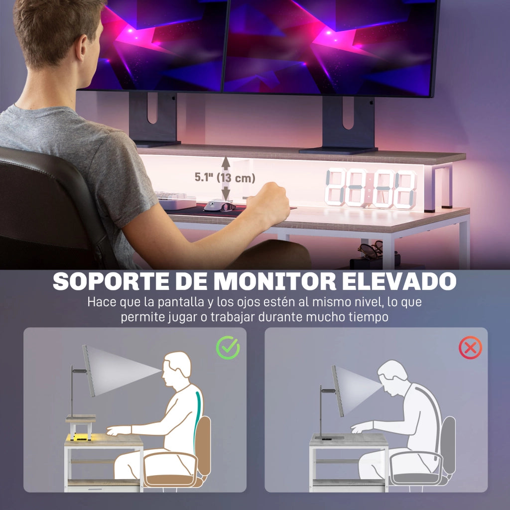 Scrivania Gaming con LED Cassetti USB e Supporto Monitor ¨C Xylo ¨C Legno Naturale 155x48x88 cm