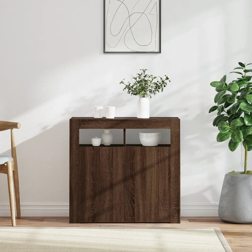 Credenza con Luci LED-Buffet-Armadio da cucina Rovere Marrone 80x35x75 cm