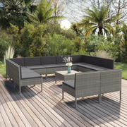 Set Divani da Giardino 12 pz con Cuscini in Polyrattan Grigio 3094610