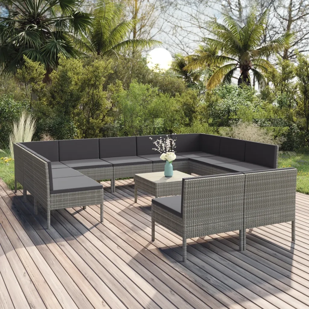 Set Divani da Giardino 12 pz con Cuscini in Polyrattan Grigio 3094610