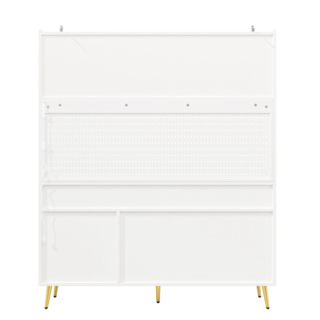 Mobile Alto con LED e Cassetto, Credenza Cucina o Sala ¨C Xylo ¨C Bianco, 145x39x171