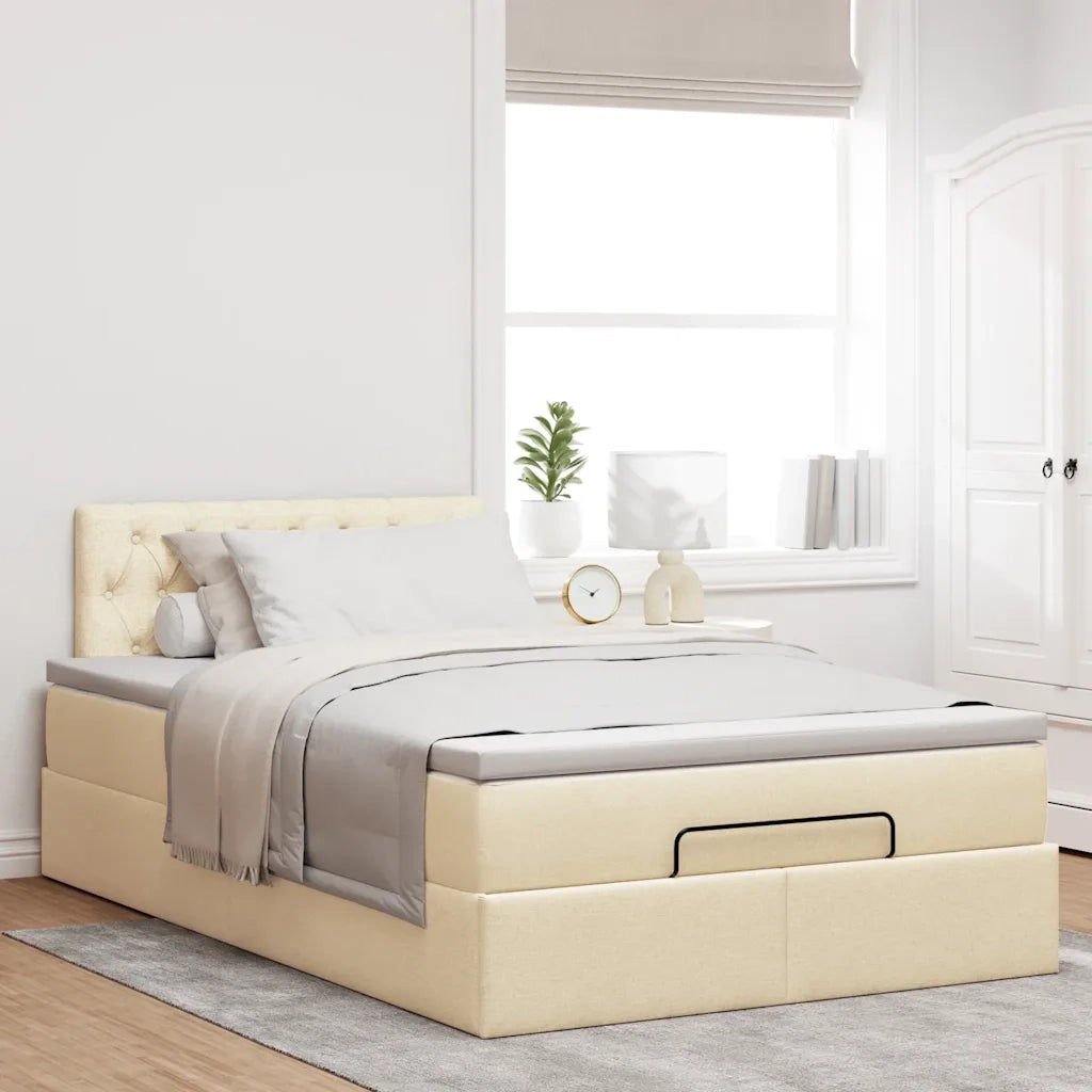 Struttura Letto Pouf con Materasso Crema 120x190 cm in Tessuto 3311530