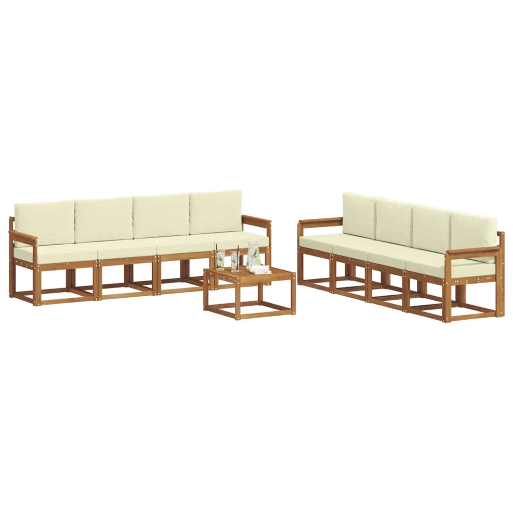 Set di divani da esterno con cuscino 9 pcs Naturale e Crema