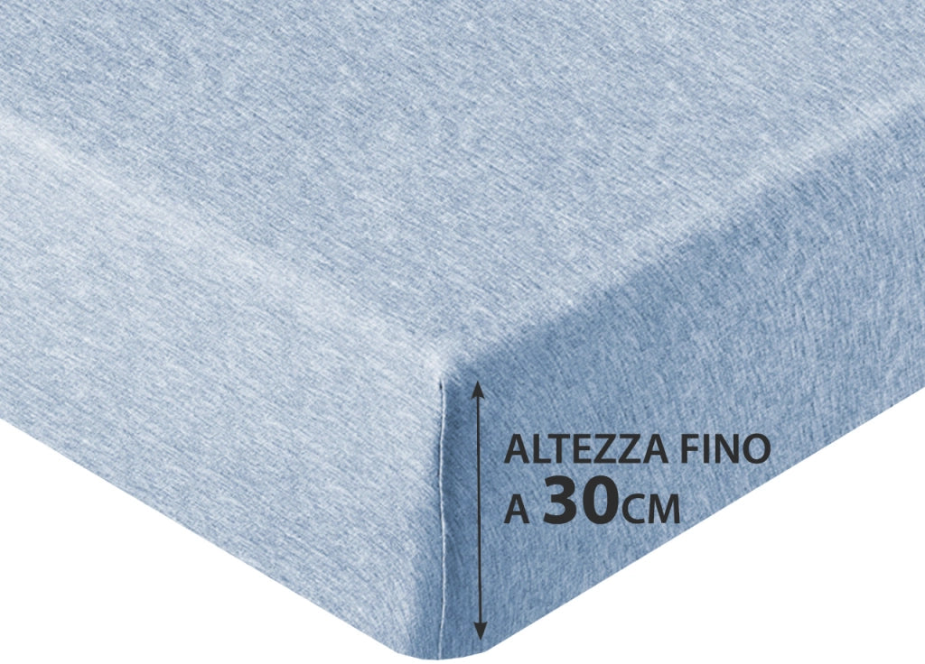 Lenzuola Sotto Con Angoli No Stiro In Tinta Unita Melange Modello Jersey - 1 Piazza e Mezza - Azzurro