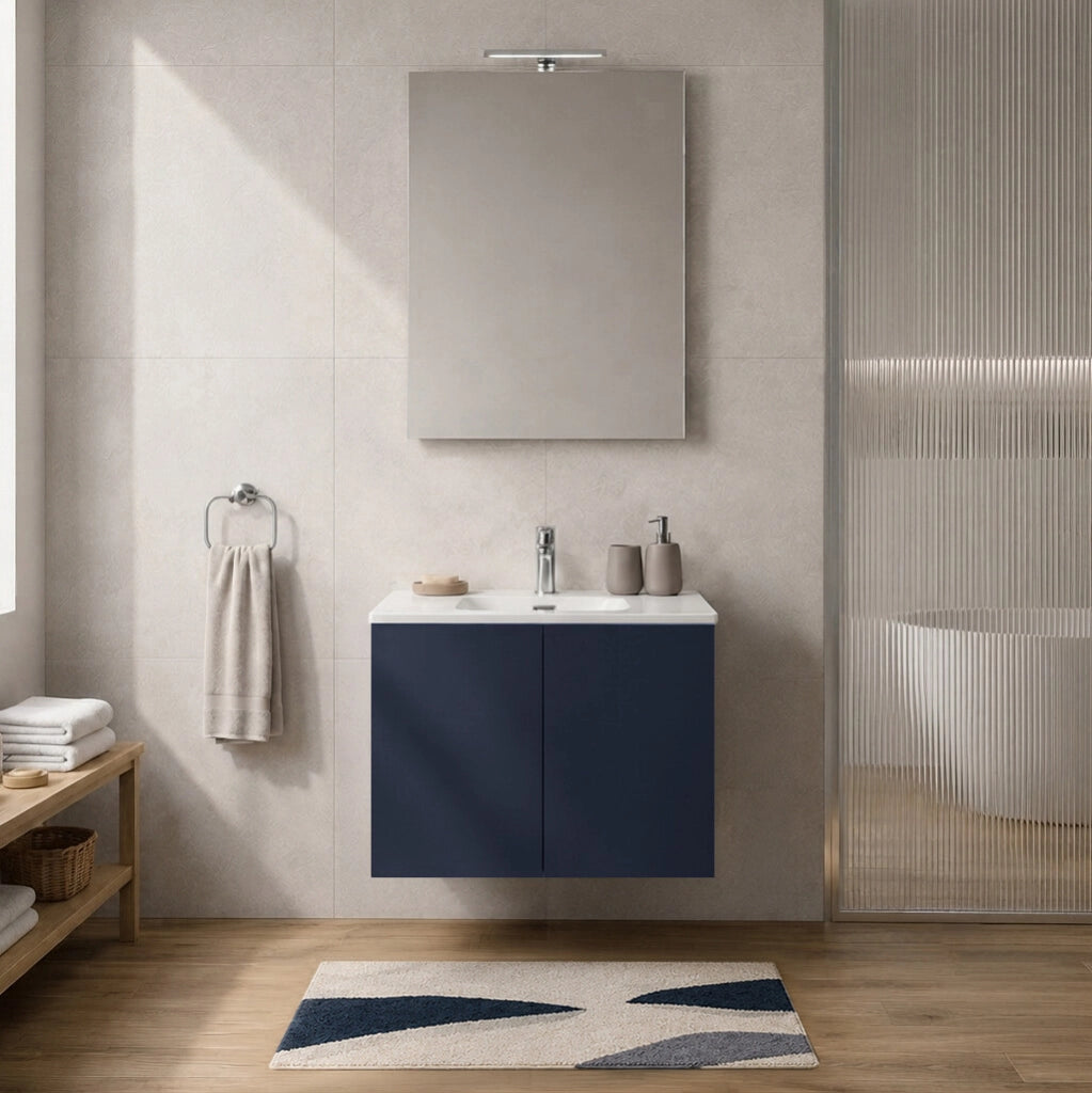 Mobile bagno sospeso 60 cm blu due ante e lavabo Tierra