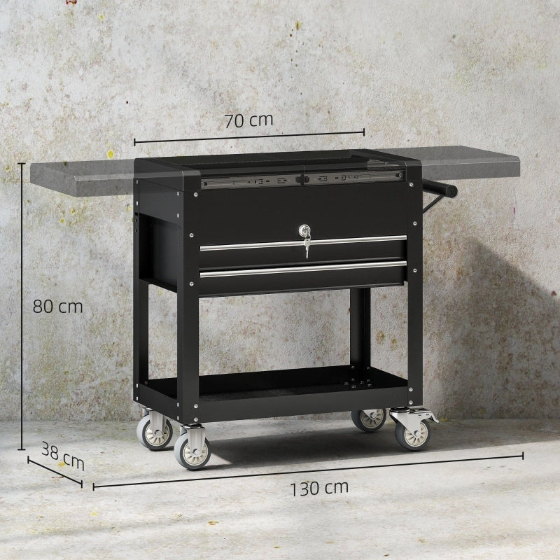 CARRELLO PORTA ATTREZZI CON CASSETTI BLOCCABILI 77,5-130 x 38 x 80 cm ACCIAIO NERO