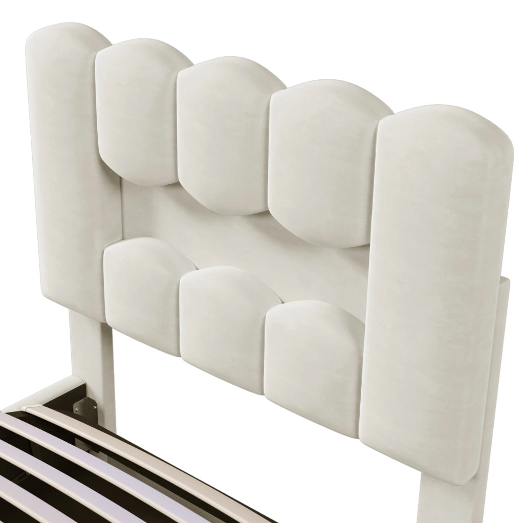Letto imbottito 90 x 200 cm con contenitore idraulico e testiera regolabile