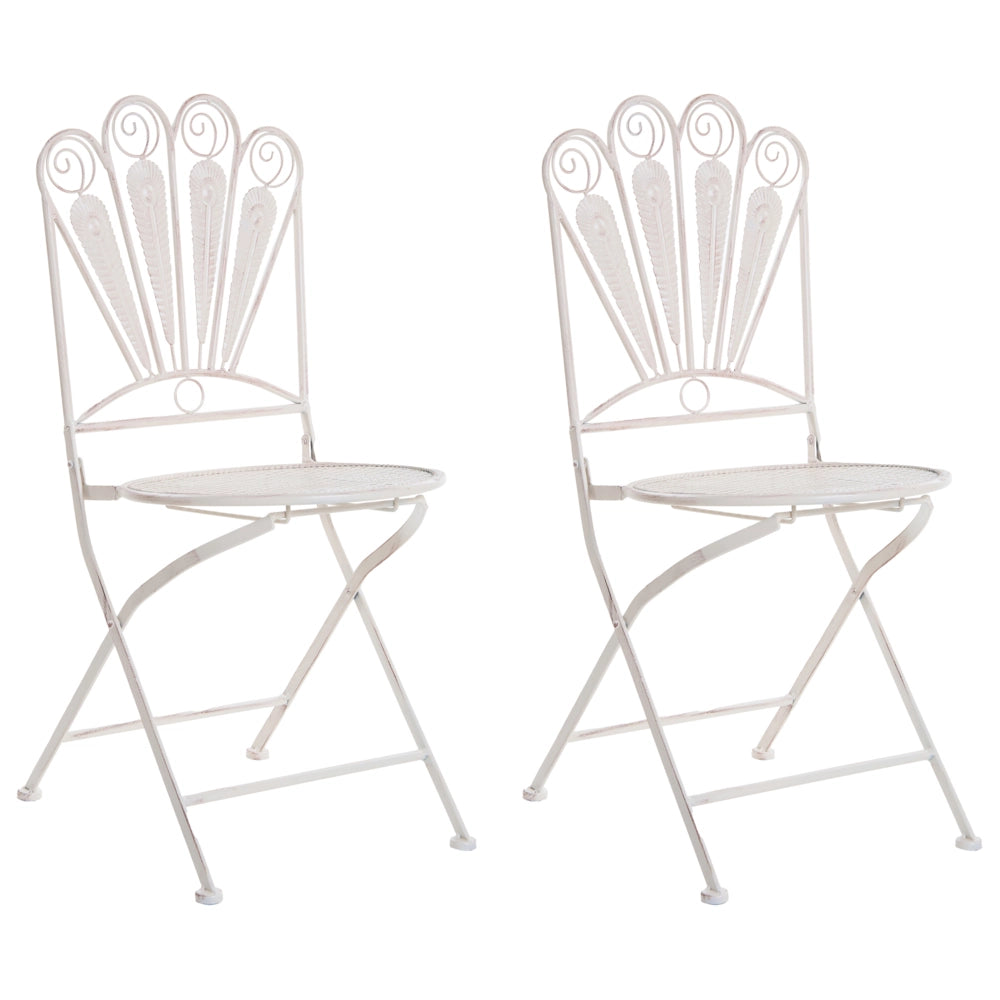 Set da esterno di 2 sedie in metallo struttura pieghevole in ferro bianco sporco chiaro Stile vintage Motivo pavone Effetto invecchiato