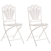 Set da esterno di 2 sedie in metallo struttura pieghevole in ferro bianco sporco chiaro Stile vintage Motivo pavone Effetto invecchiato