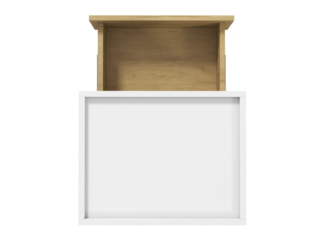 COMODINO 50x40x50 cm con ricarica wireless e LED, Bianco/Naturale, 2 cassetti