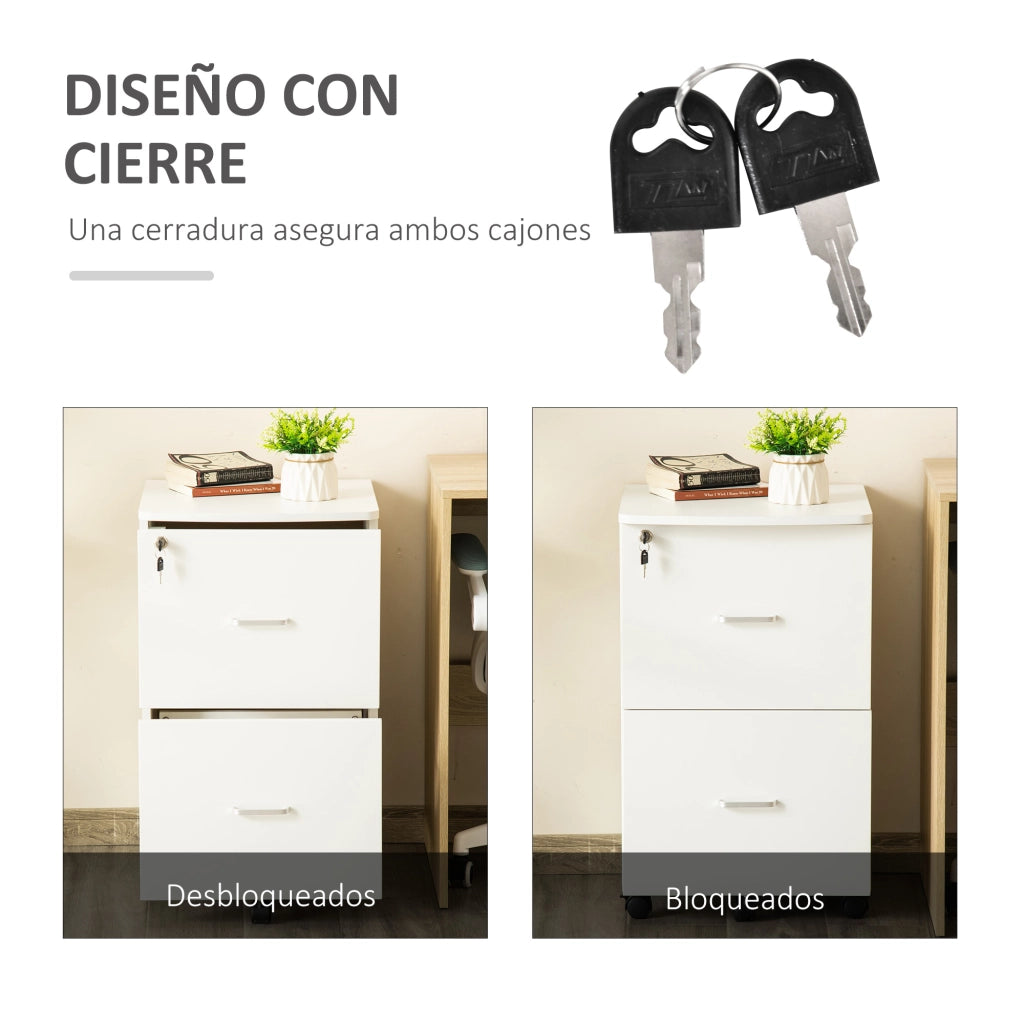 Cassettiera da Ufficio ¨C Xylo ¨C 2 Cassetti con Serratura Bianco 43x45x72 cm