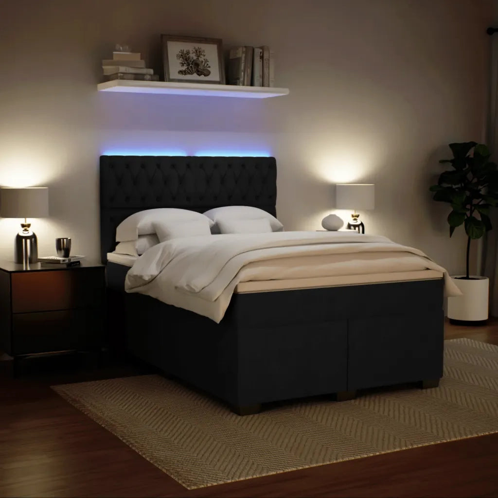 Giroletto a Molle con Materasso Nero 140x190 cm in Velluto