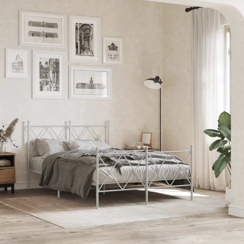 Giroletto con Testiera e Pediera-Struttura Letto Metallo Bianco 120x200 cm 161985