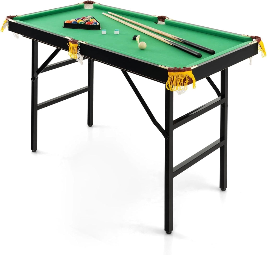 Tavolo da Biliardo Pieghevole, Mini Tavolo da Gioco Biliardo con Set di Accessori Stecche Palline Gessetti e Spazzola, Piedi Regolabili, per Sala Giochi bar Palestra, 122x64x78 cm