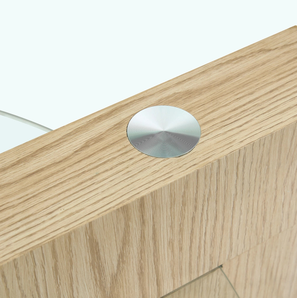 Tavolino da salotto 78.99x78.51x24.51 cm con ripiani multilivello in MDF e vetro; naturale