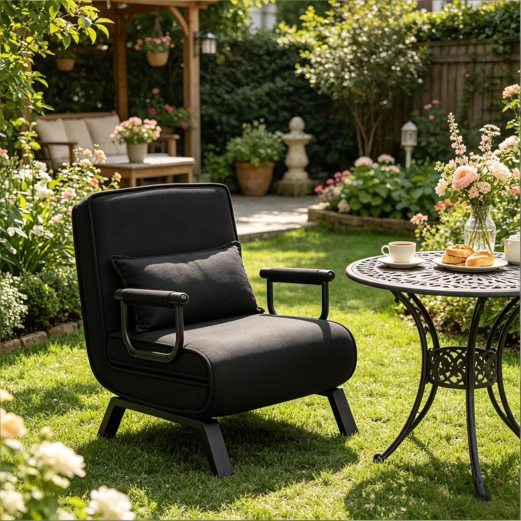 POLTRONA 3 in 1 convertibile 65x78x75 cm Nero in lino, schiuma e metallo