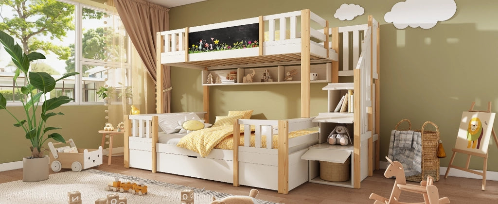 LETTO A CASTELLO 90/140x200 cm Legno Bianco e Naturale