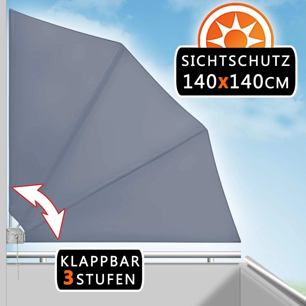 2x Tenda a Ventaglio da Balcone Pieghevole con Supporto 140x140cm Frangivento Privacy Terrazza Tenda Laterale
